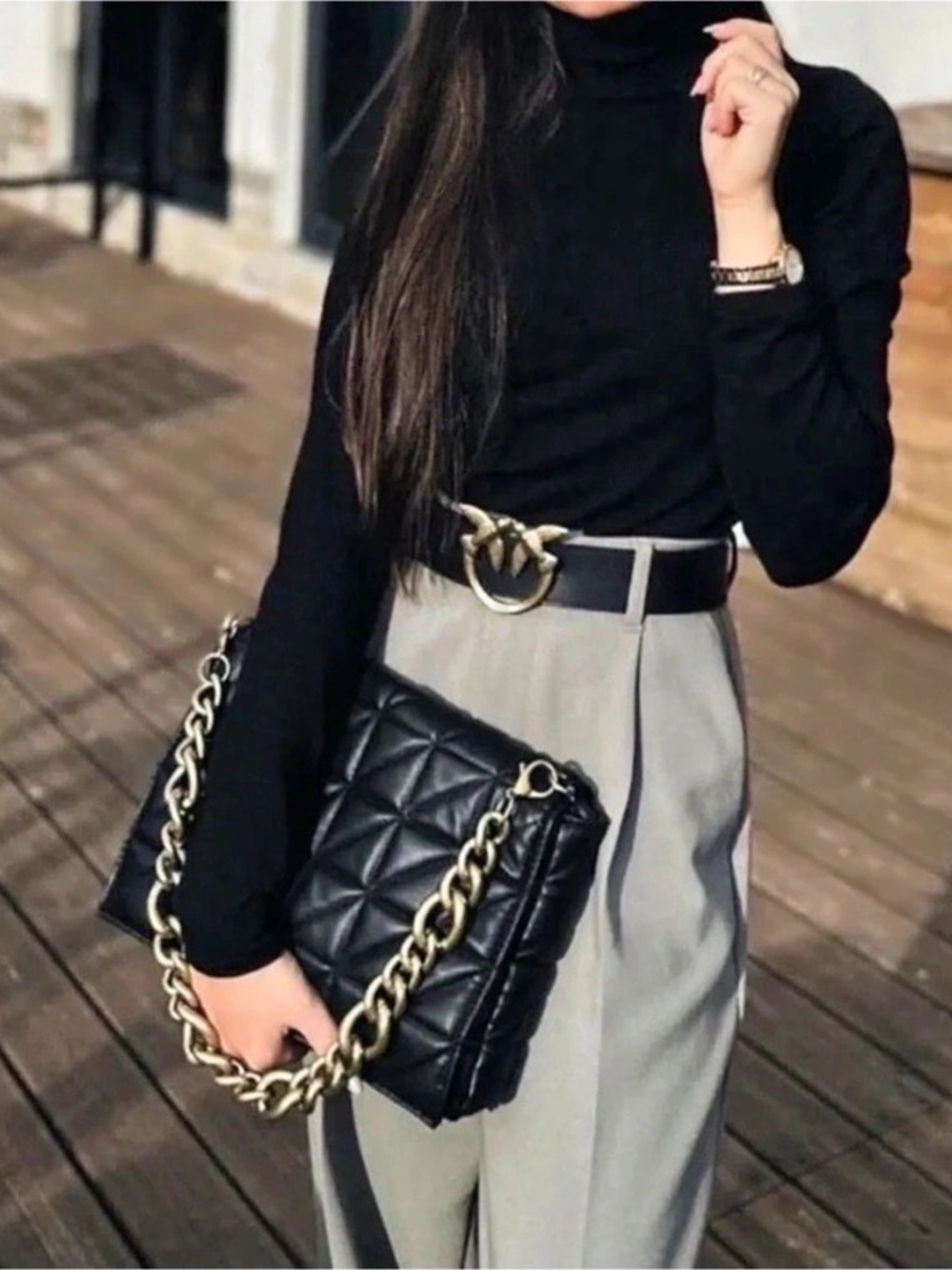 Zara elegant quilted shoulder bag with gold chain strap